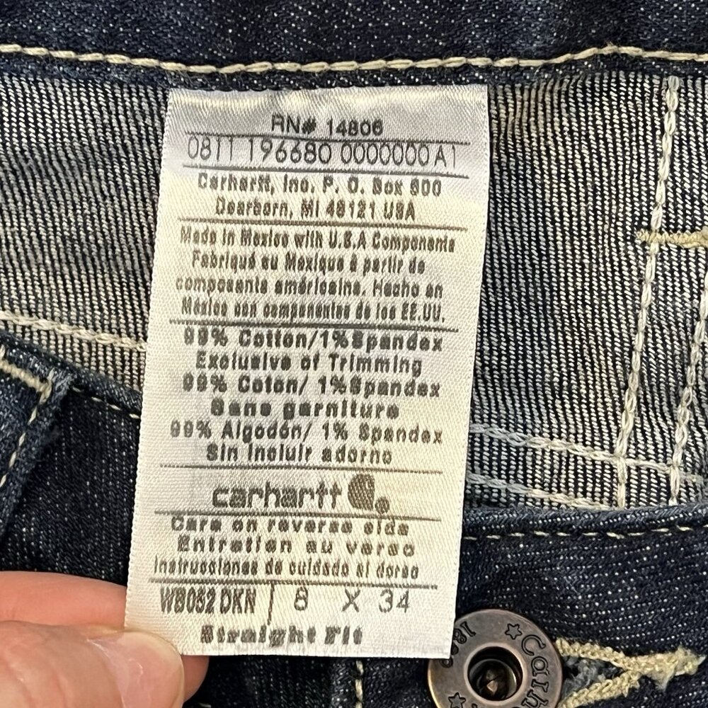 Carhartt Women’s Blue Jeans 8x34 Straight Fit Zipper Pockets Mid Rise - Picture 3 of 13